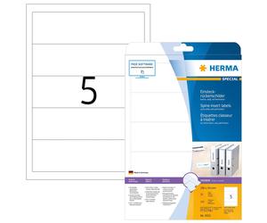 HERMA Printable Lever Arch File Inserts, 5 Inserts Per A4 Sheet, 125 Inserts For
