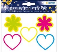 Herma Reflective Stickers, Permanent Hold, 5 Fluorescent Stickers per Pack Hearts & Flowers Motif