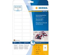 HERMA Self Adhesive Anti Tamper Security Labels, 48 Labels per A4 Sheet, 25 Sheets, 45.7 x 21.2 mm, 1200 Labels, Blank Special Film Labels Stickers, Sticky Labels for Laser Printer, White
