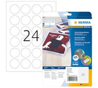 HERMA Self Adhesive Anti Tamper Security Labels, 24 Labels per A4 Sheet, 800 Sheets, Ø 40 mm, 19200 Labels, Blank Round Special Film Labels Stickers, Sticky Dots for Laser Printer, White