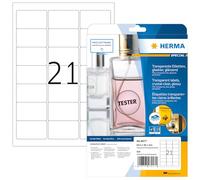 HERMA Self Adhesive Clear Film Labels, 21 Labels per A4 Sheet, 800 Sheets, 63.5 x 38.1 mm, 16800 Labels, Blank Weatherproof Labels Stickers, Sticky Labels for Laser & Inkjet Printer, Transparent