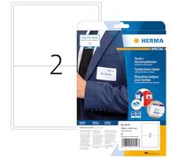 HERMA Self Adhesive Clothing Labels, 2 Labels per A4 Sheet, 20 Sheets, 199.6 x 143.5 mm, 40 Labels, Blank Removable Name Labels Stickers, Sticky Textile Labels for Laser & Inkjet Printer, White