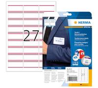 HERMA Self Adhesive Clothing Labels, 27 Labels per A4 Sheet, 20 Sheets, 63.5 x 29.6 mm, 540 Labels, Blank Removable Name Labels Stickers, Sticky Textile Labels for Laser & Inkjet Printer, White