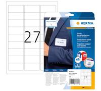 HERMA Self Adhesive Clothing Labels, 27 Labels per A4 Sheet, 640 Sheets, 63.5 x 29.6 mm, 17280 Labels, Blank Removable Name Labels Stickers, Sticky Textile Labels for Laser & Inkjet Printer, White