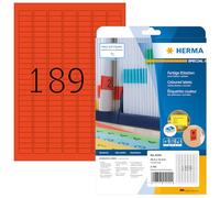 HERMA Self Adhesive Coloured Labels, 189 Labels per A4 Sheet, 640 Sheets, 25.4 x 10 mm, 120960 Labels, Blank Removable Colour Labels Stickers, Sticky Labels for Laser & Inkjet Printer, Red