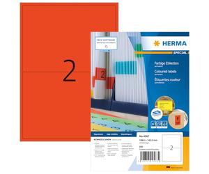 HERMA Self Adhesive Coloured Labels, 2 Labels per A4 Sheet, 1400 Sheets, 199.6 x 143.5 mm, 2800 Labels, Blank Colour Labels Stickers, Sticky Labels for Laser & Inkjet Printer, Red