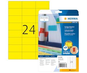 HERMA Self Adhesive Coloured Labels, 24 Labels per A4 Sheet, 640 Sheets, 70 x 37 mm, 15360 Labels, Blank Removable Colour Labels Stickers, Sticky Labels for Laser & Inkjet Printer, Yellow
