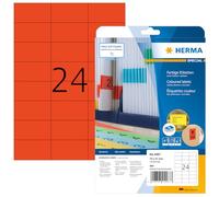 HERMA Self Adhesive Coloured Labels - 24 per A4 Sheet, 20 Sheets, 70 x 37 mm, 480 Total - Blank Removable Stickers for Laser & Inkjet Printer, Red