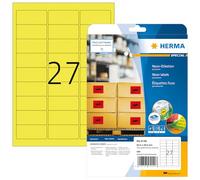 HERMA Self Adhesive Coloured Labels, 27 Labels per A4 Sheet, 640 Sheets, 63.5 x 29.6 mm, 17280 Labels, Blank Colour Labels Stickers, Sticky Labels for Laser & Inkjet Printer, Neon Yellow
