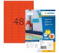 HERMA Self Adhesive Coloured Labels, 48 Labels per A4 Sheet, 100 Sheets, 45.7 x 21.2 mm, 4800 Labels, Blank Colour Labels Stickers, Sticky Labels for Laser & Inkjet Printer, Red