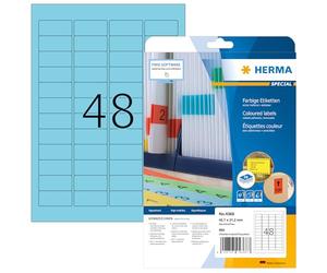 HERMA Self Adhesive Coloured Labels, 48 Labels per A4 Sheet, 640 Sheets, 45.7 x 21.2 mm, 30720 Labels, Blank Removable Colour Labels Stickers, Sticky Labels for Laser & Inkjet Printer, Blue