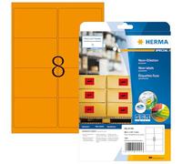 HERMA Self Adhesive Coloured Labels, 8 Labels per A4 Sheet, 640 Sheets, 99.1 x 67.7 mm, 5120 Labels, Blank Colour Labels Stickers, Sticky Labels for Laser & Inkjet Printer, Neon Orange