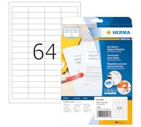 HERMA Self Adhesive Correction Labels, 64 Labels per A4 Sheet, 25 Sheets, 48.3 x 16.9 mm, 1600 Labels, Blank Opaque Labels Stickers, Sticky Labels for Laser & Inkjet Printer, White