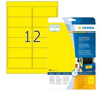 HERMA Self Adhesive Film Labels, 12 Labels per A4 Sheet, 25 Sheets, 99.1 x 42.3 mm, 300 Labels, Blank Weatherproof Labels Stickers, Sticky Labels for Laser & Inkjet Printer, Yellow