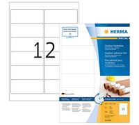 HERMA Self Adhesive Film Labels, 12 Labels per A4 Sheet, 40 Sheets, 99.1 x 42.3 mm, 480 Labels, Blank Weatherproof Labels Stickers, Sticky Labels for Laser & Inkjet Printer, White