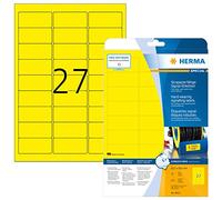 HERMA Self Adhesive Film Labels, 27 Labels per A4 Sheet, 800 Sheets, 63.5 x 29.6 mm, 21600 Labels, Blank Weatherproof Labels Stickers, Sticky Labels for Laser & Inkjet Printer, Yellow