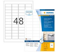 HERMA Self Adhesive Film Labels, 48 Labels per A4 Sheet, 40 Sheets, 45.7 x 21.2 mm, 1920 Labels, Blank Weatherproof Labels Stickers, Sticky Labels for Laser & Inkjet Printer, White