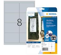 HERMA Self Adhesive Film Labels, 8 Labels per A4 Sheet, 25 Sheets, 99.1 x 67.7 mm, 200 Labels, Blank Weatherproof Labels Stickers, Sticky Labels for Laser & Inkjet Printer, Silver