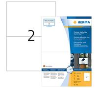 HERMA Self Adhesive Film Labels, 2 Labels per A4 Sheet, 40 Sheets, 210 x 148 mm, 80 Labels, Blank Weatherproof Labels Stickers, Sticky Labels for Laser & Inkjet Printer, White