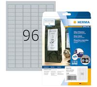 HERMA Self Adhesive Film Labels, 96 Labels per A4 Sheet, 25 Sheets, 30.5 x 16.9 mm, 2400 Labels, Blank Weatherproof Labels Stickers, Sticky Labels for Laser & Inkjet Printer, Silver
