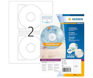 HERMA Self Adhesive Full Face CD Labels, 2 Labels per A4 Sheet, 1400 Sheets, Ø 116 mm, 2800 Labels, Blank Opaque DVD Labels Stickers, Sticky Labels for Laser & Inkjet Printer, White