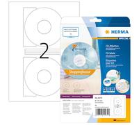 HERMA Self Adhesive Full Face CD Labels, 2 Labels per A4 Sheet, 800 Sheets, Ø 116 mm, 1600 Labels, Blank Opaque DVD Labels Stickers, Sticky Labels for Laser & Inkjet Printer, White