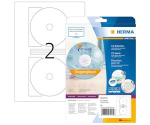 HERMA Self Adhesive Full Face CD Labels, 2 Labels per A4 Sheet, 800 Sheets, Ø 116 mm, 1600 Labels, Blank Opaque DVD Labels Stickers, Sticky Labels for Laser & Inkjet Printer, White