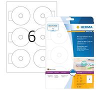 HERMA Self Adhesive Full Face Mini CD Labels, 6 Labels per A4 Sheet, 10 Sheets, Ø 78 mm, 60 Labels, Blank Opaque CD Labels Stickers, Sticky Labels for Laser & Inkjet Printer, White