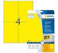 HERMA Self Adhesive Heavy Duty Weatherproof Foil Labels, 4 Labels Per A4 Sheet, 100 Labels For Laser Printers, 105 x 148 mm (8032), Yellow