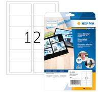 HERMA Self Adhesive High Gloss Labels, 12 Labels per A4 Sheet, 25 Sheets, 88.9 x 46.6 mm, 300 Labels, Blank Photo Quality Labels Stickers, Sticky Labels for Laser Printer, White
