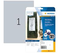 HERMA Self Adhesive Film Labels, 1 Label per A4 Sheet, 25 Sheets, 210 x 297 mm, 25 Labels, Blank Weatherproof Labels Stickers, Sticky Labels for Laser & Inkjet Printer, Silver