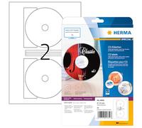 HERMA Self Adhesive Inkjet Full Face CD Labels, 2 Labels per A4 Sheet, 800 Sheets, Ø 116 mm, 1600 Labels, Blank Opaque DVD Labels Stickers, Sticky Labels for Inkjet Printer, White