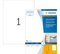 HERMA Self Adhesive Inkjet Labels, 1 Label per A4 Sheet, 40 Sheets, 210 x 297 mm, 40 Labels, Blank Weatherproof Film Labels Stickers, Sticky Labels for Inkjet Printer, White