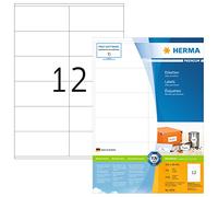 HERMA Self Adhesive Multipurpose Labels, 12 Labels per A4 Sheet, 200 Sheets, 105 x 48 mm, 2400 Labels, Blank Universal Labels Stickers, Sticky Labels for Laser & Inkjet Printer, White