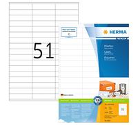 HERMA Self Adhesive Multipurpose Labels, 51 Labels per A4 Sheet, 200 Sheets, 70 x 16.9 mm, 10200 Labels, Blank Universal Labels Stickers, Sticky Labels for Laser & Inkjet Printer, White