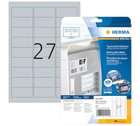 HERMA Self Adhesive Name Plate Film Labels, 27 Labels per A4 Sheet, 800 Sheets, 63.5 x 29.6 mm, 21600 Labels, Weatherproof Labels Stickers, Sticky Labels for Laser & Inkjet Printer, Metallic Silver