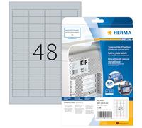 HERMA Self Adhesive Name Plate Film Labels, 48 Labels per A4 Sheet, 25 Sheets, 45.7 x 21.2 mm, 1200 Labels, Weatherproof Labels Stickers, Sticky Labels for Laser & Inkjet Printer, Metallic Silver