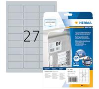 HERMA Self Adhesive Name Plate Film Labels, 27 Labels per A4 Sheet, 10 Sheets, 63.5 x 29.6 mm, 270 Labels, Weatherproof Labels Stickers, Sticky Labels for Laser & Inkjet Printer, Metallic Silver