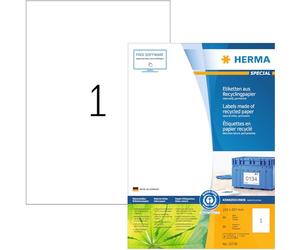 HERMA Self Adhesive Recycling Labels, 1 Label per A4 Sheet, 80 Sheets, 210 x 297 mm, 80 Labels, 100% Recycled Paper Labels Stickers, Sticky Labels for Laser & Inkjet Printer, Natural White