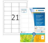 HERMA Self Adhesive Recycling Labels, 21 Labels per A4 Sheet, 80 Sheets, 63.5 x 38.1 mm, 1680 Labels, 100% Recycled Paper Labels Stickers, Sticky Labels for Laser & Inkjet Printer, Natural White