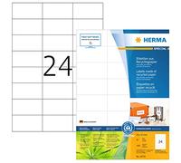 HERMA Self Adhesive Recycling Labels, 24 Labels per A4 Sheet, 80 Sheets, 70 x 37 mm, 1920 Labels, 100% Recycled Paper Labels Stickers, Sticky Labels for Laser & Inkjet Printer, Natural White