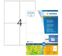 HERMA Self Adhesive Recycling Labels, 4 Labels per A4 Sheet, 80 Sheets, 105 x 148 mm, 320 Labels, 100% Recycled Paper Labels Stickers, Sticky Labels for Laser & Inkjet Printer, Natural White