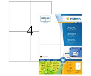 HERMA Self Adhesive Recycling Labels, 4 Labels per A4 Sheet, 80 Sheets, 105 x 148 mm, 320 Labels, 100% Recycled Paper Labels Stickers, Sticky Labels for Laser & Inkjet Printer, Natural White