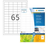 HERMA Self Adhesive Recycling Labels, 65 Labels per A4 Sheet, 80 Sheets, 38.1 x 21.2 mm, 5200 Labels, 100% Recycled Paper Labels Stickers, Sticky Labels for Laser & Inkjet Printer, Natural White
