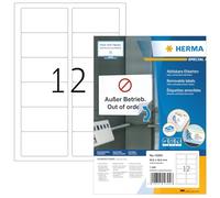 HERMA Self Adhesive Removable Labels, 12 Labels per A4 Sheet, 100 Sheets, 88.9 x 46.6 mm, 1200 Labels, Blank Multipurpose Labels Stickers, Sticky Labels for Laser & Inkjet Printer, White