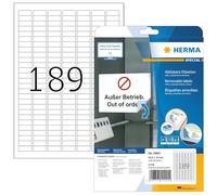HERMA Self Adhesive Removable Labels, 189 Labels per A4 Sheet, 25 Sheets, 25.4 x 10 mm, 4725 Labels, Blank Multipurpose Labels Stickers, Sticky Labels for Laser & Inkjet Printer, White