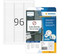 HERMA Self Adhesive Removable Labels, 96 Labels per A4 Sheet, 25 Sheets, 63.5 x 8.5 mm, 2400 Labels, Blank Multipurpose Labels Stickers, Sticky Labels for Laser & Inkjet Printer, White