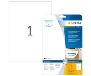 HERMA Self Adhesive Removable Multi-Purpose Labels, 1 Label Per A4 Sheet, 25 Lab