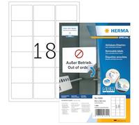 HERMA Self Adhesive Removable Multi-Purpose Labels, 18 Labels Per A4 Sheet, 1800