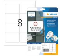 HERMA Self Adhesive Removable Labels, 8 Labels per A4 Sheet, 25 Sheets, 96 x 63.5 mm, 200 Labels, Blank Multipurpose Labels Stickers, Sticky Labels for Laser & Inkjet Printer, White